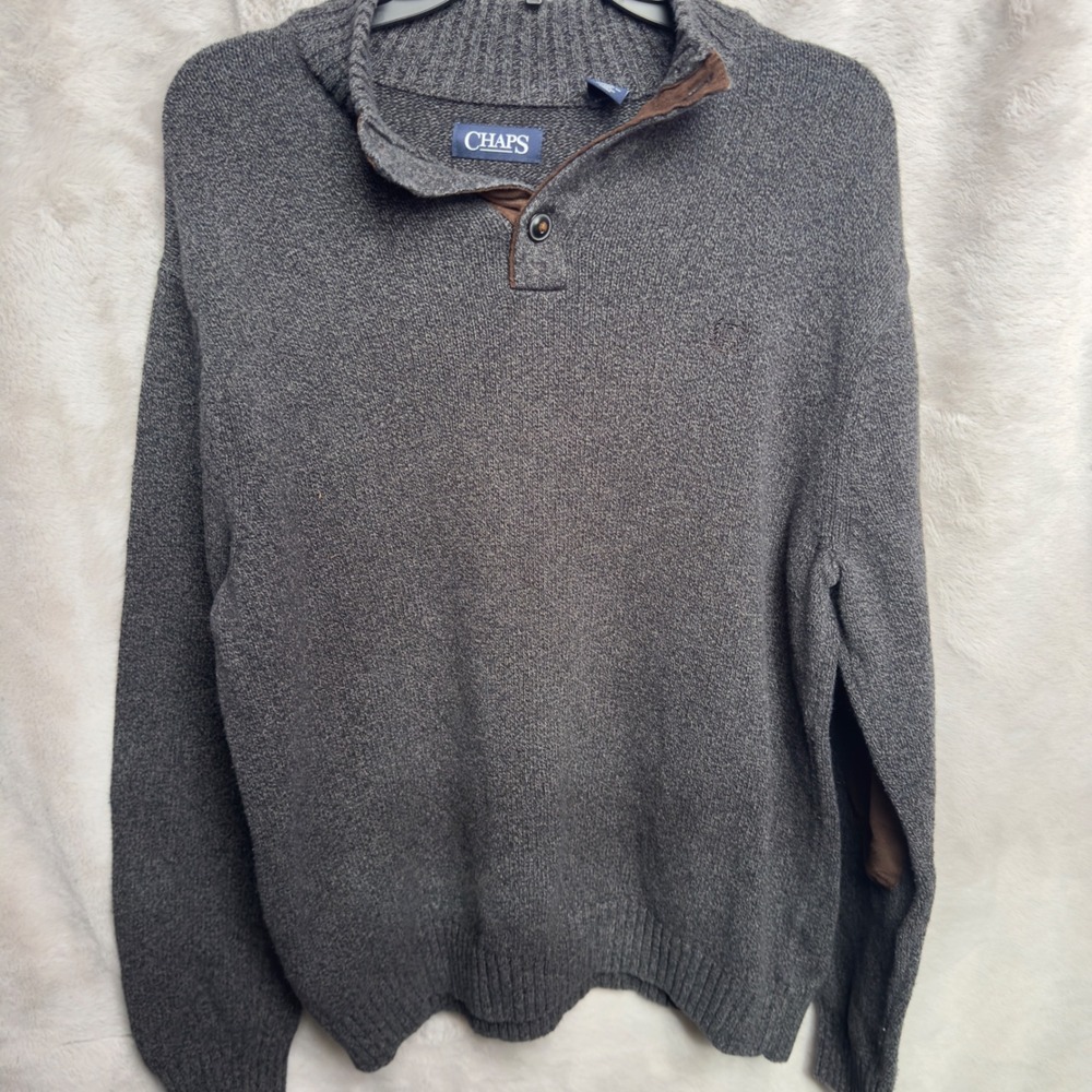 Chaps Sweater Mock‎ Neck Mens L Gray Elbow Patch Cozycore Oldmoney Normcore